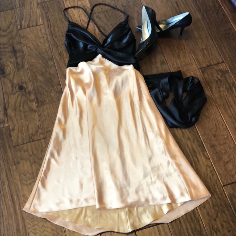 Faviana Black and Gold Silk Cocktail Dress